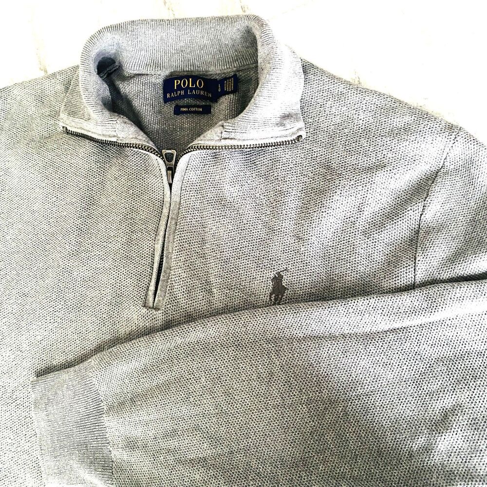 Polo Ralph Lauren Gray Large 1/4 Zip Long Sleeve Collared Pima Cotton Pullover L